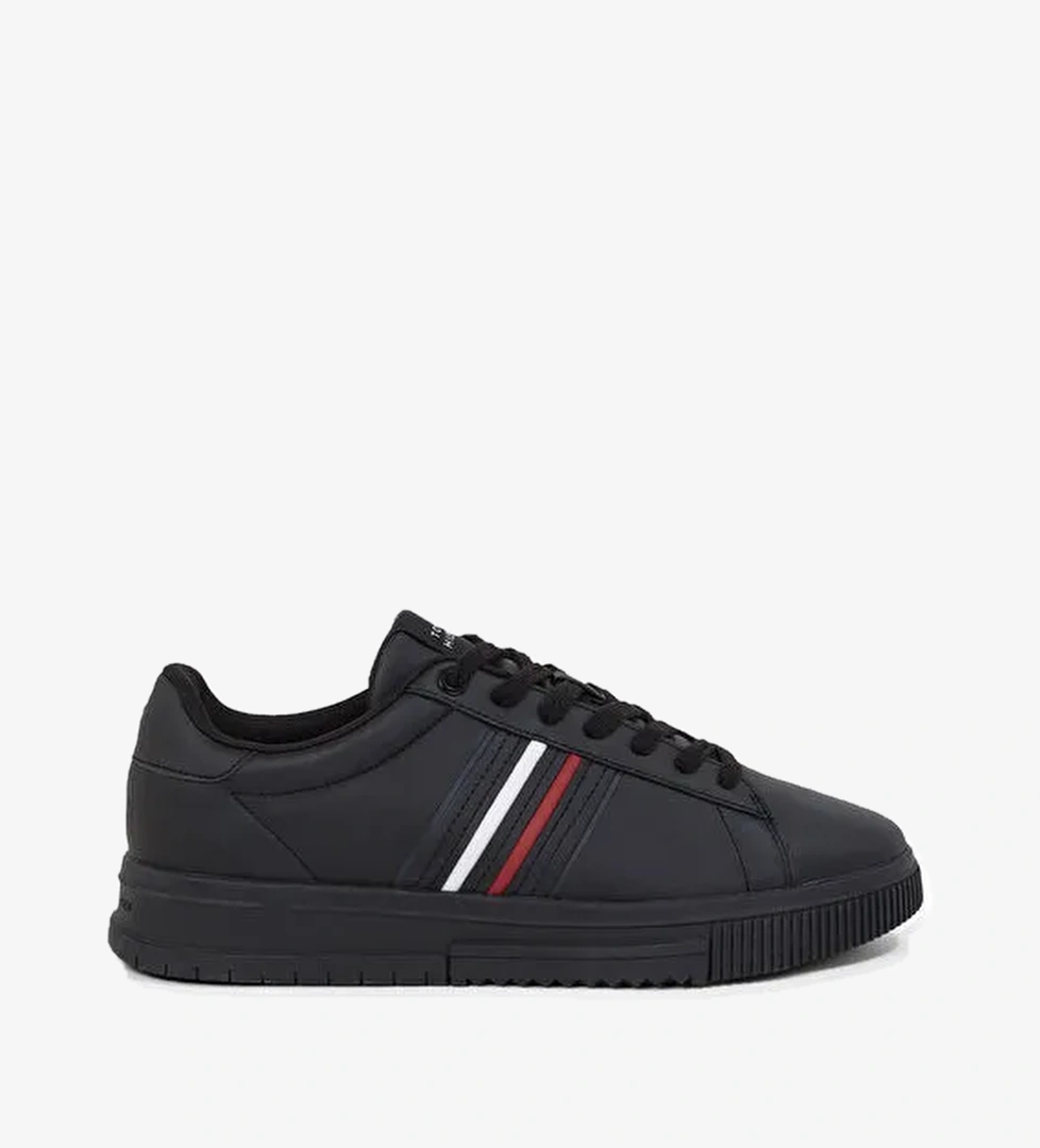 Tommy Hilfiger Siyah Erkek Deri Sneaker MODERN CUPSOLE STRIPES LTH - Görsel 1