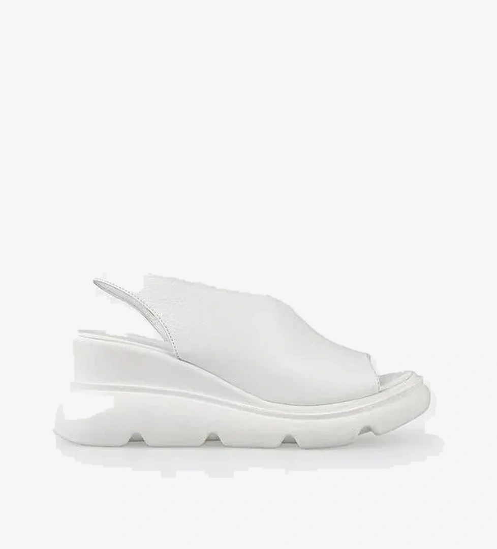 Beyaz Deri Kadın Dolgu Topuklu Sandalet - Görsel 1