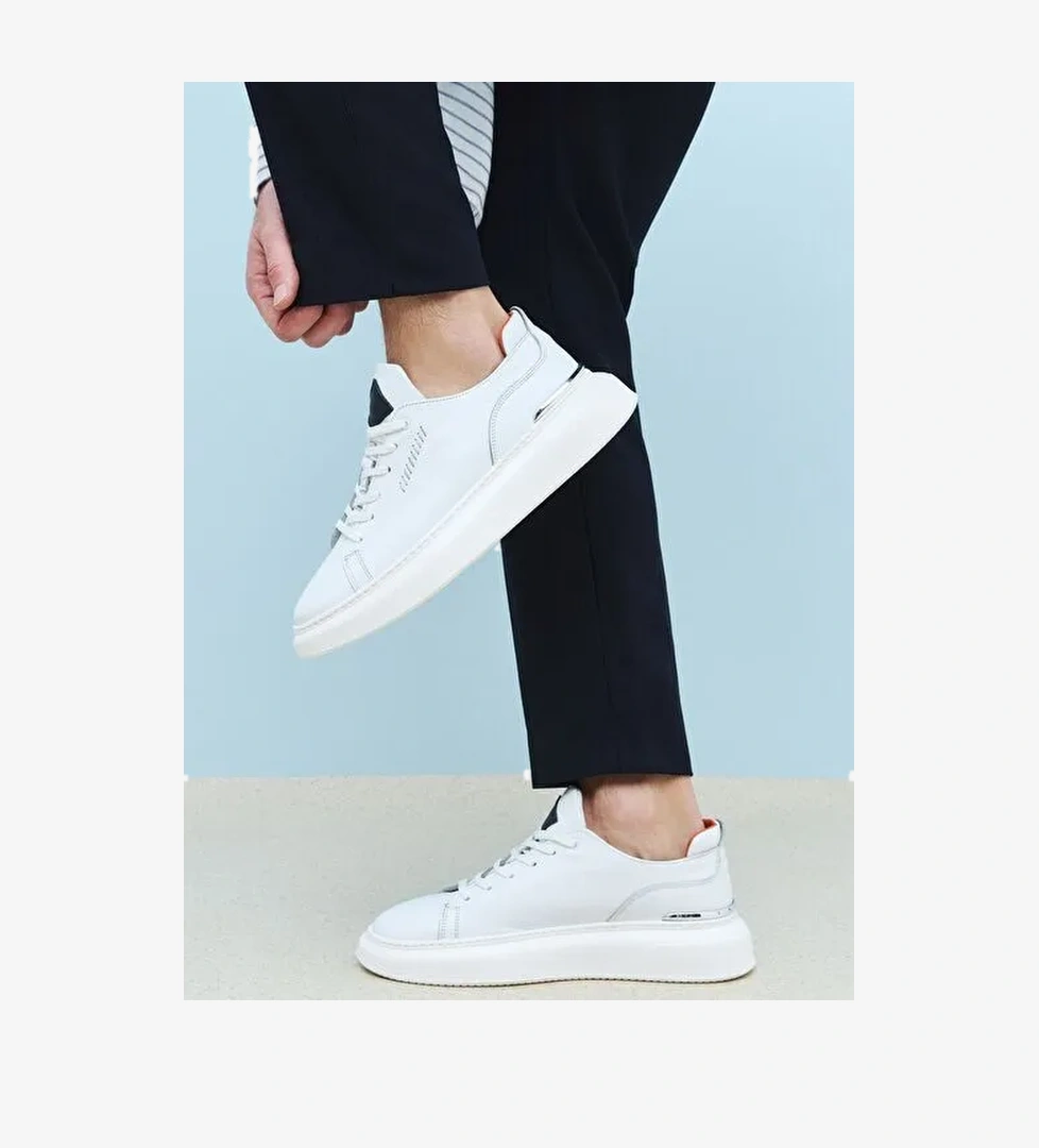 Ziya, Erkek Hakiki Deri Sneaker 151987Z024 Beyaz - Görsel 1