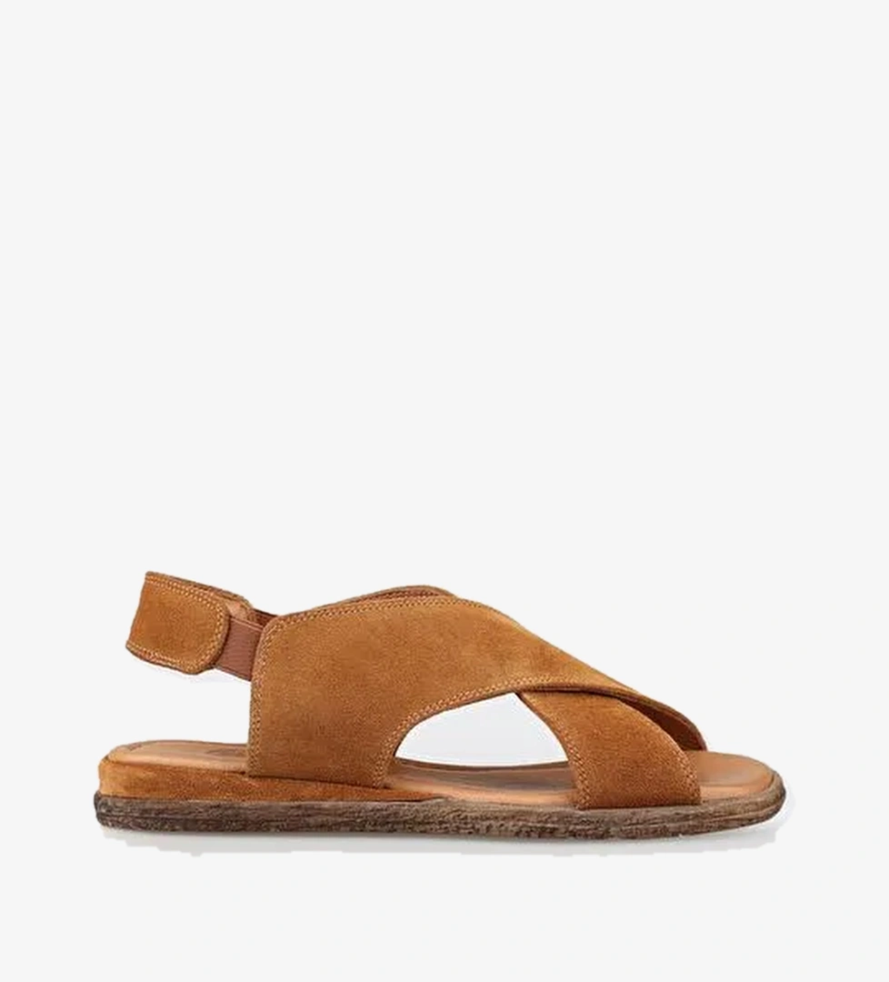 Taba Deri Kadın Düz Sandalet - Görsel 1