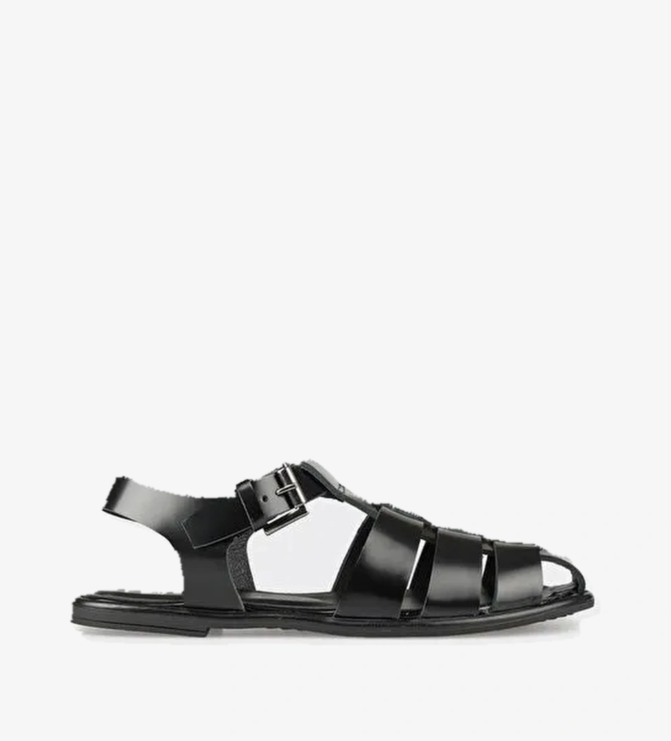 Siyah Deri Kadın Sandalet - Görsel 1