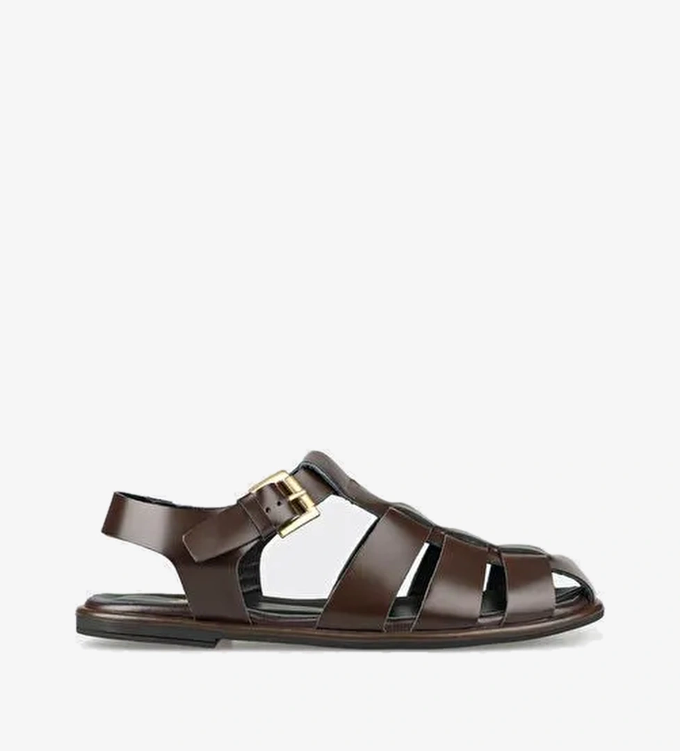 Kahve Deri Kadın Sandalet - Görsel 1