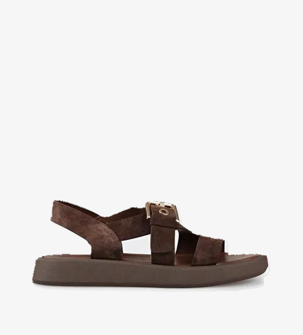 Kahve Deri Kadın Sandalet - Görsel 1