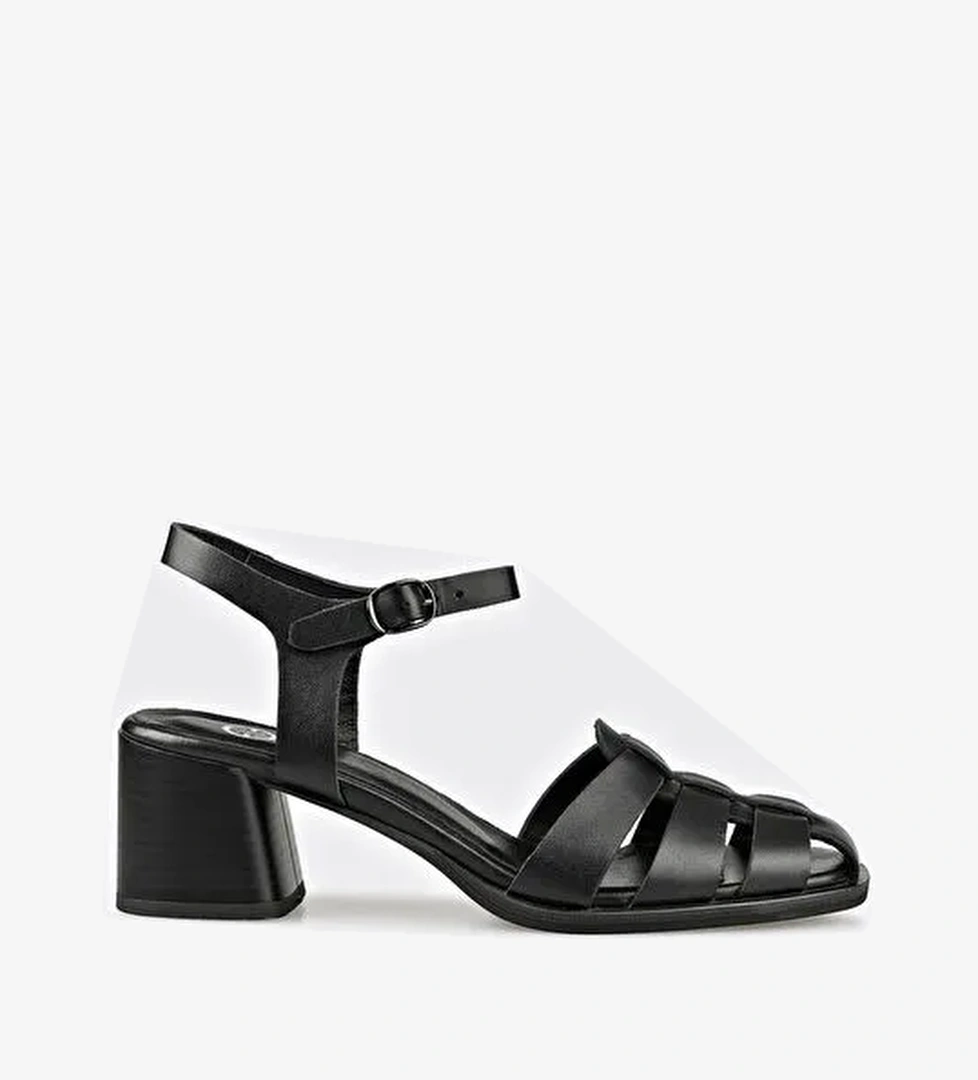 Siyah Deri Kadın Sandalet - Görsel 1