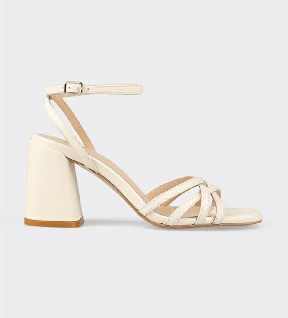 Ekru Deri Kadın Sandalet - Görsel 1