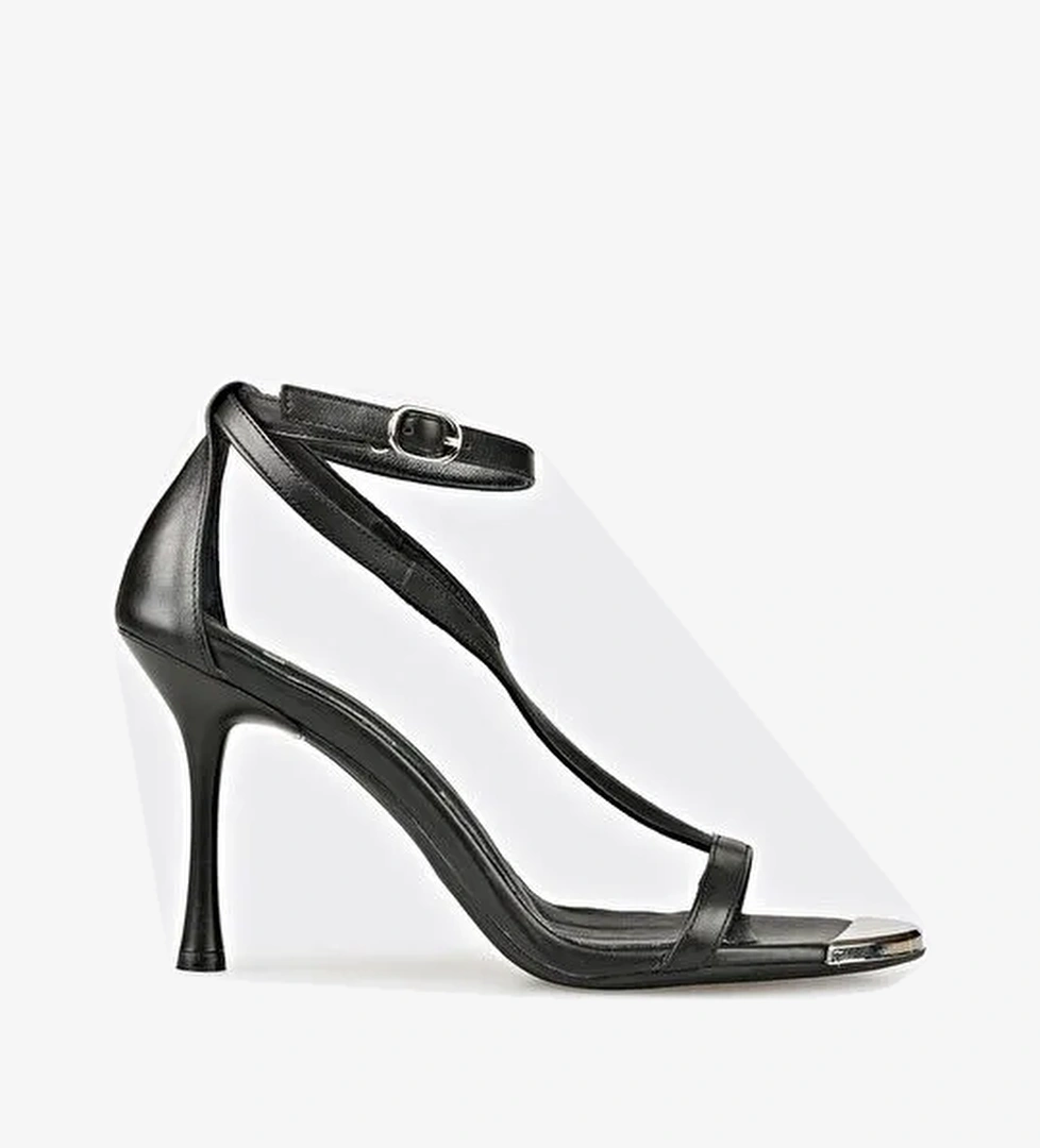 Siyah Deri Kadın Sandalet - Görsel 1