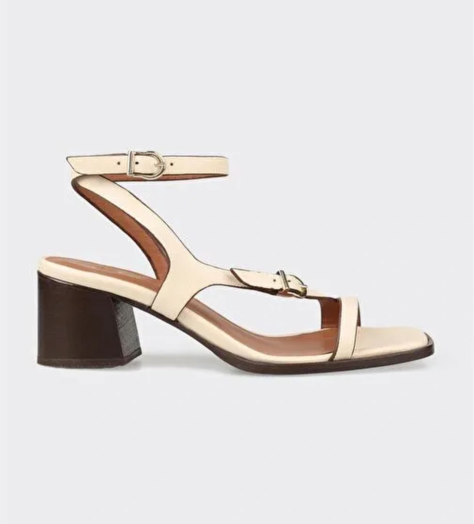 Bej Deri Kadın Sandalet - Görsel 1