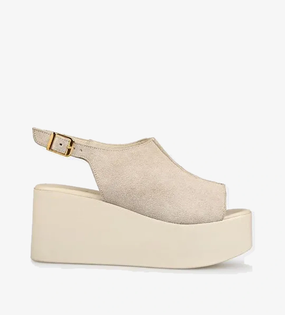 Bej Deri Kadın Sandalet - Görsel 1