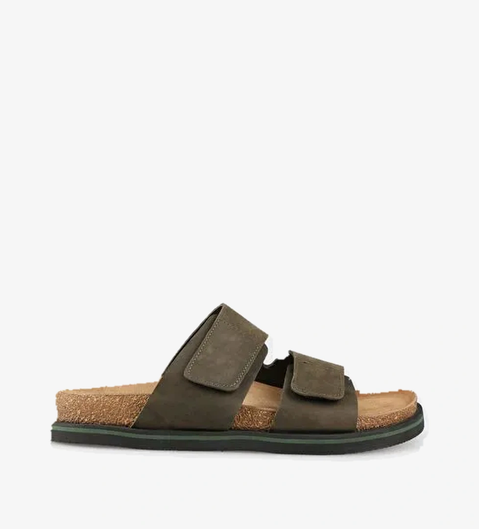 Haki Deri Erkek Terlik - Görsel 1