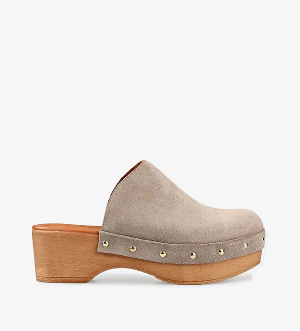 Bej Deri Kadın Terlik - Görsel 1