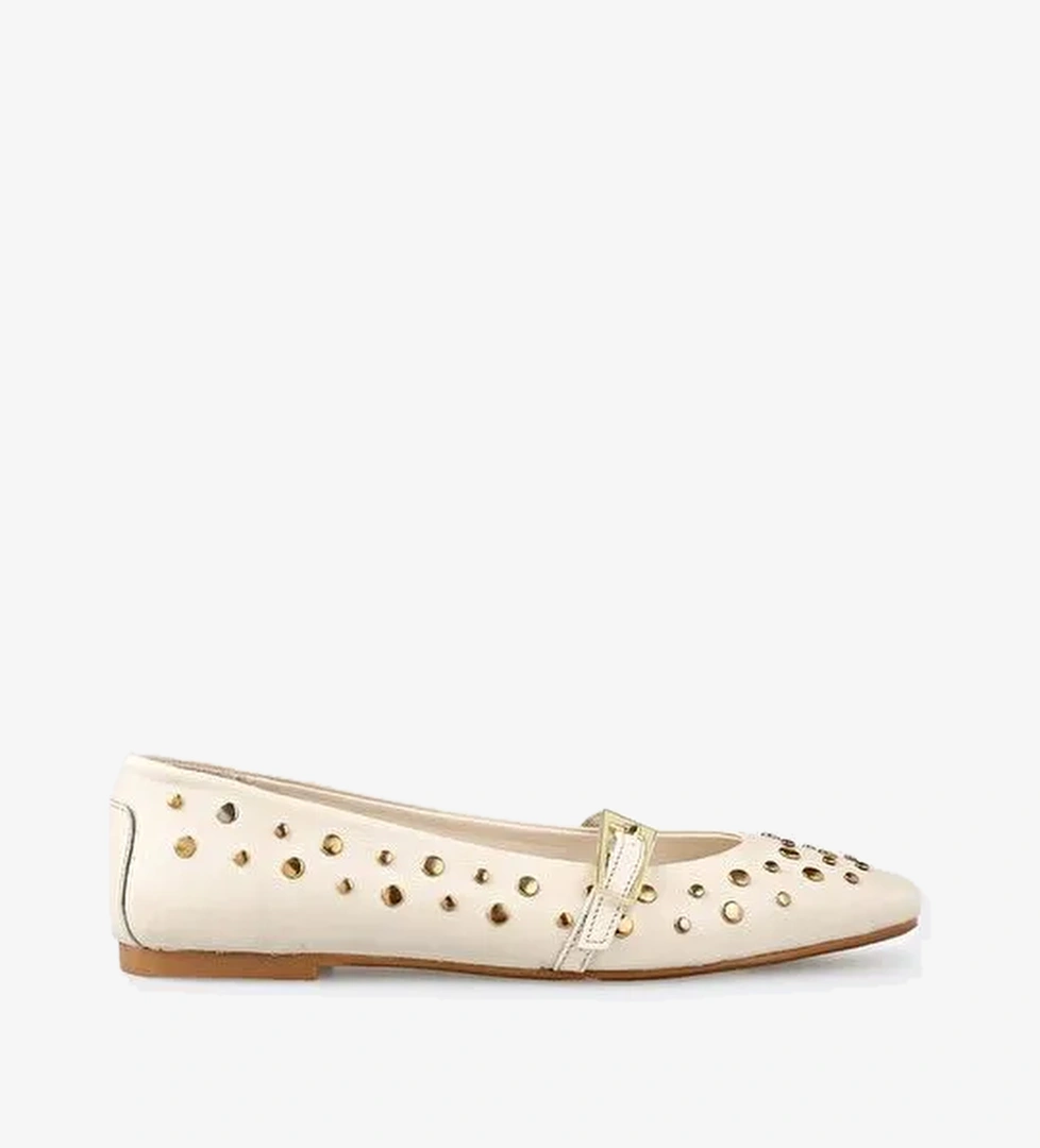 Ekru Deri Kadın Günlük Ayakkabı - Görsel 1