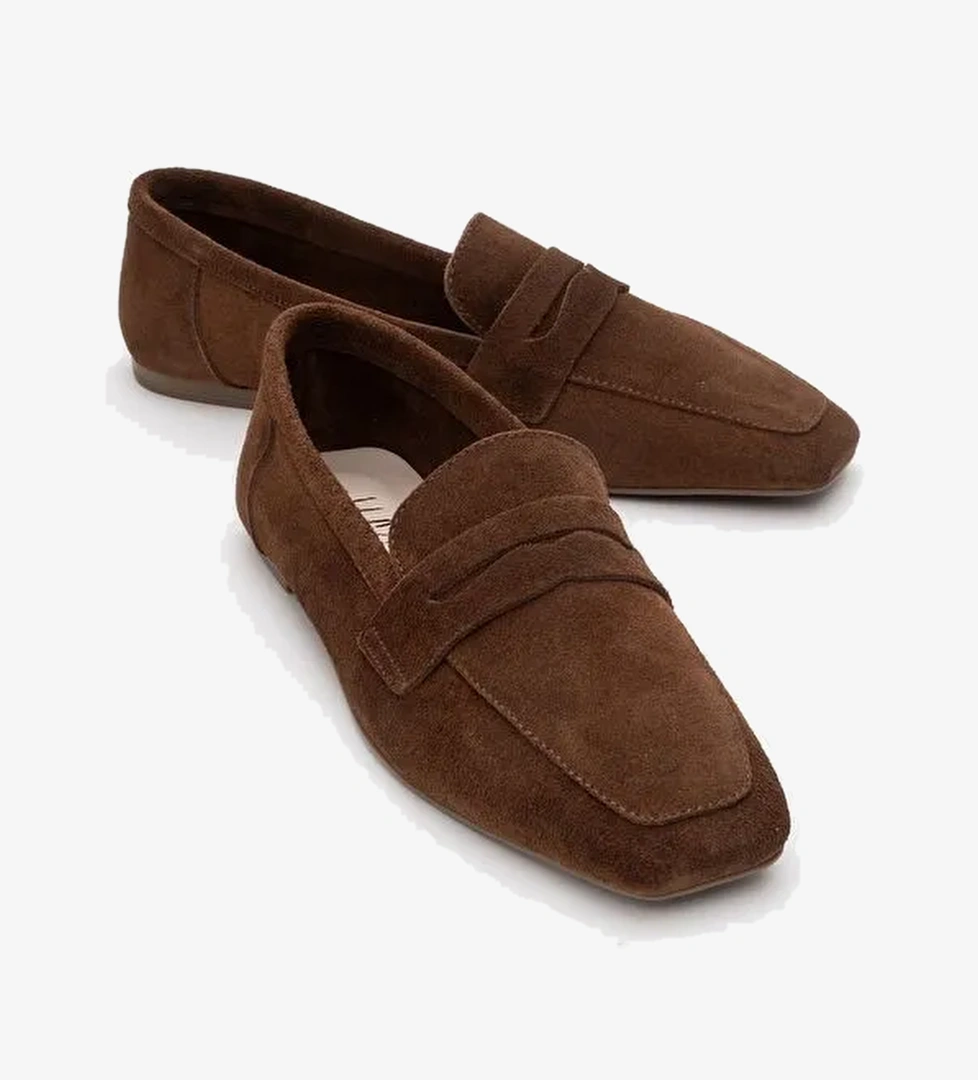 MORNE Kahverengi Süet Hakiki Deri Kadın Loafer Ayakkabı - Görsel 1