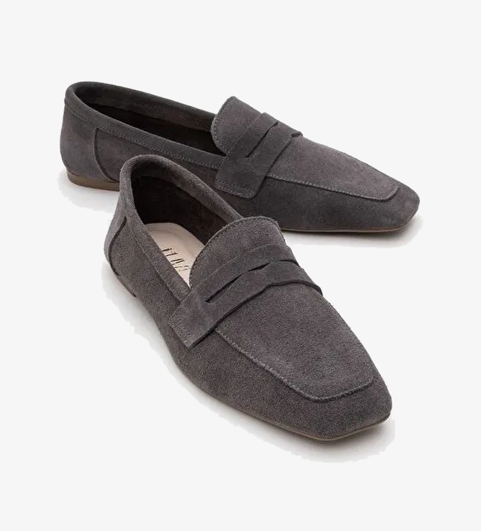 MORNE Füme Süet Hakiki Deri Kadın Loafer Ayakkabı - Görsel 1