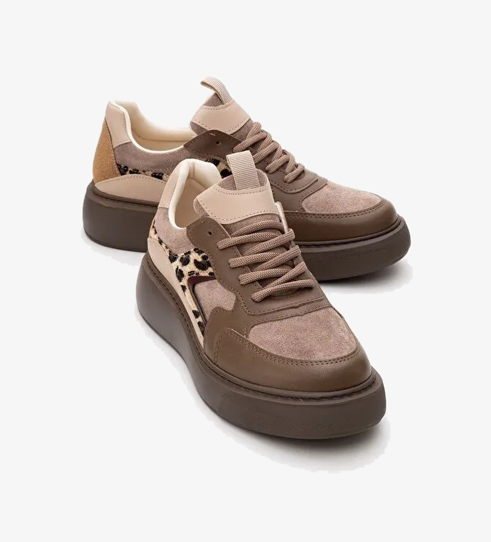 AERE Kahverengi Desenli Kadın Spor Ayakkabı - Görsel 1