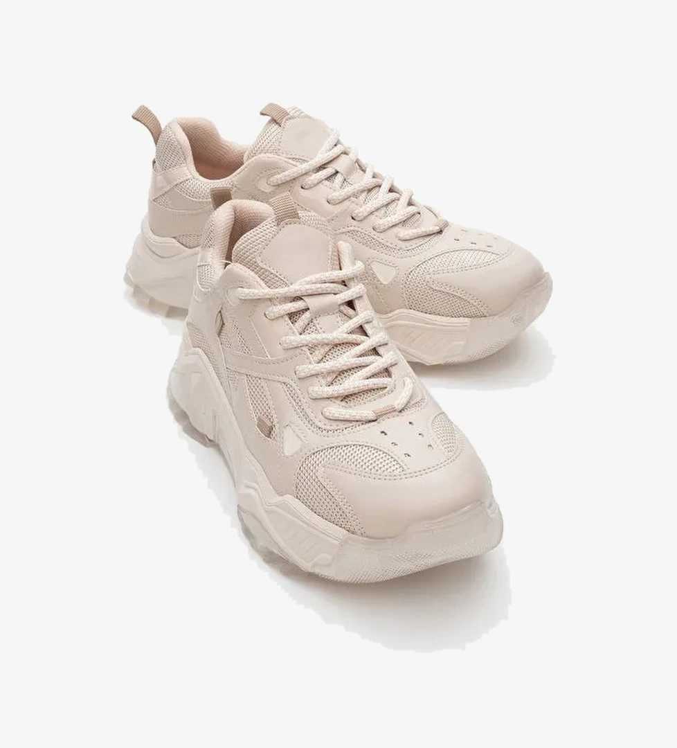 LECCE Bej Cilt Kadın Spor Ayakkabı - Görsel 1