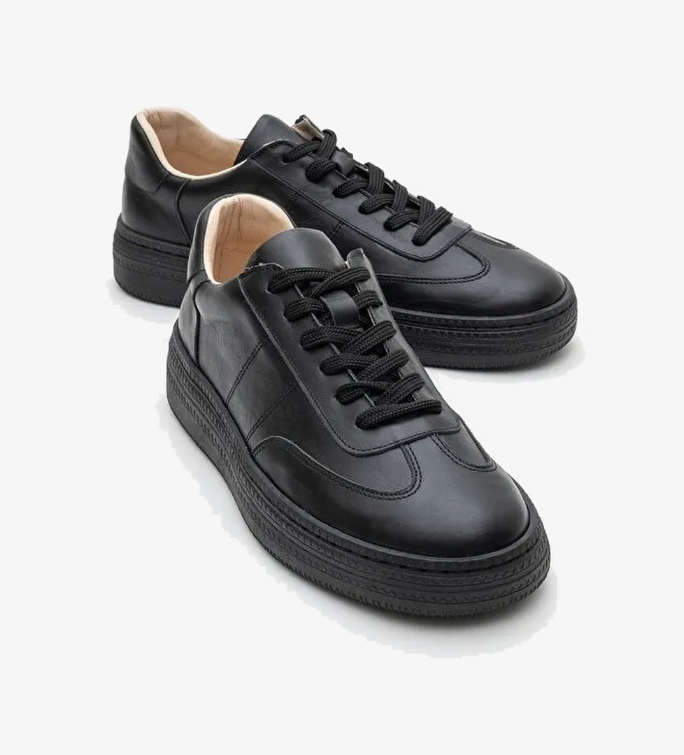 FİORE Siyah Cilt Hakiki Deri Kadın Spor Ayakkabı - Görsel 1