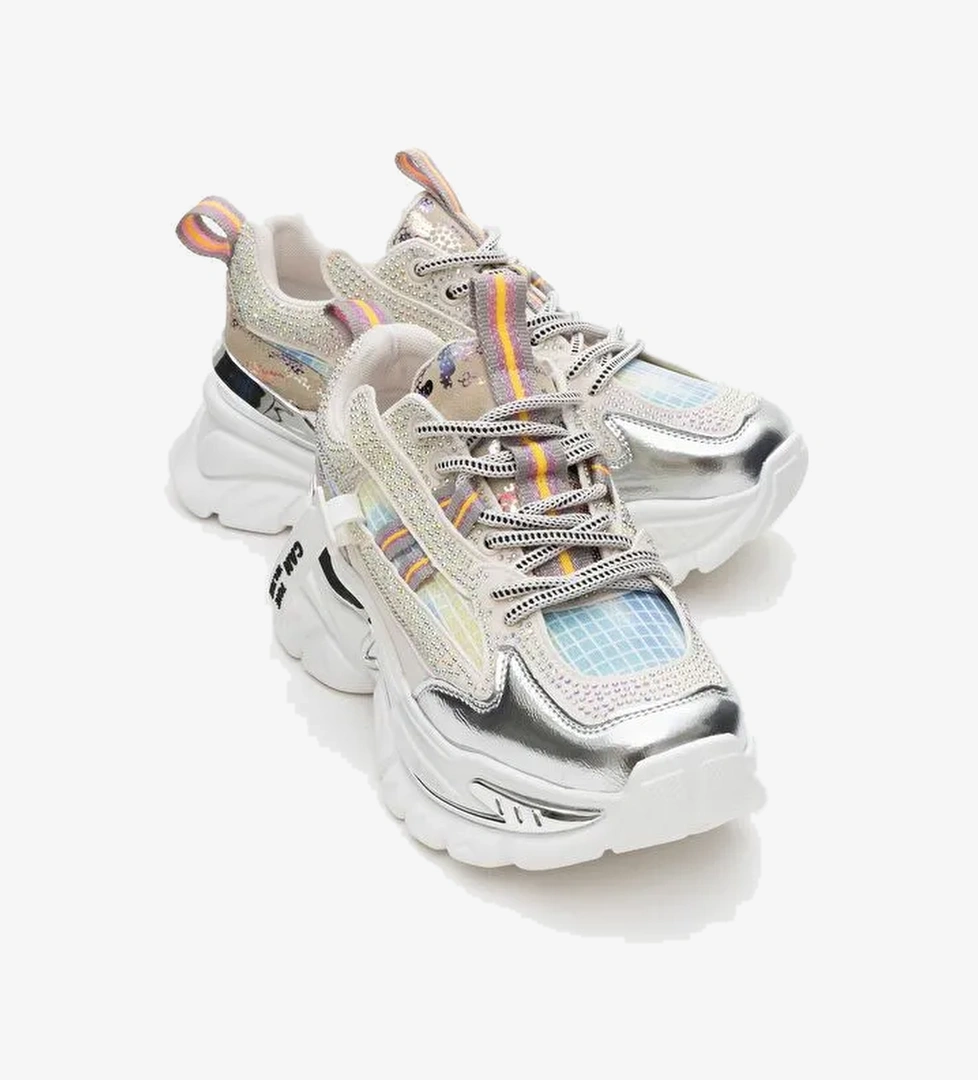 NOİ Beyaz Gümüş Taşlı Kadın Spor Ayakkabı - Görsel 1