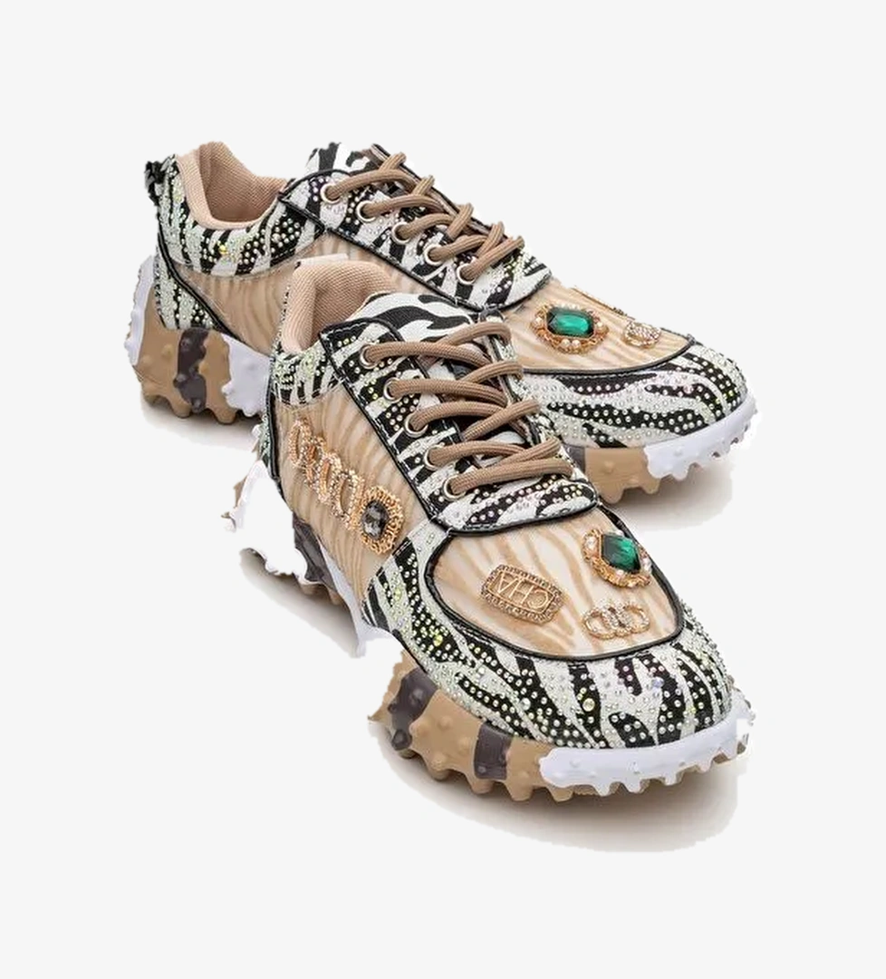 VERO Bej Desenli Taşlı Kadın Spor Ayakkabı - Görsel 1