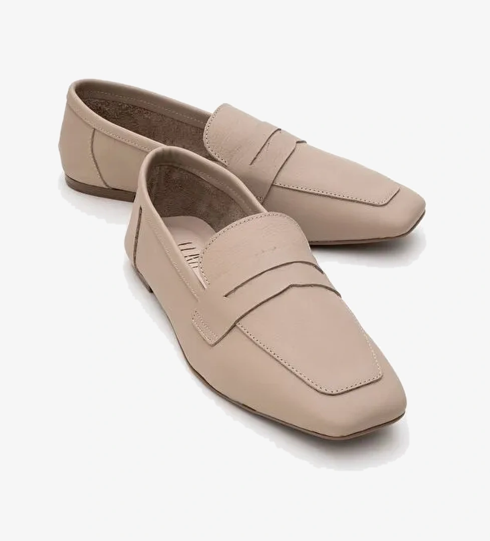 MORNE Bej Cilt Hakiki Deri Kadın Loafer Ayakkabı - Görsel 1