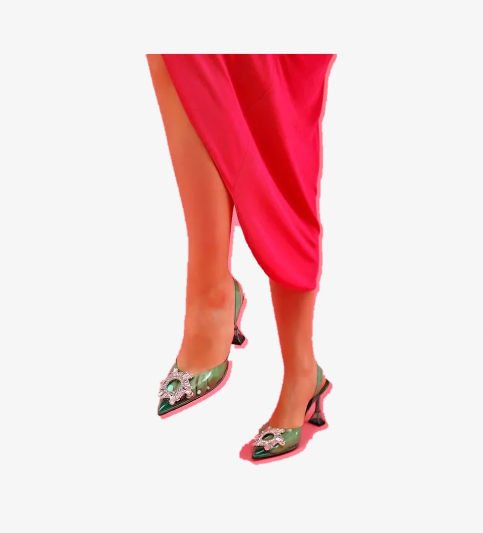 Madelina Kadın Topuklu Abiye Ayakkabı Şeffaf Yeşil - Görsel 1