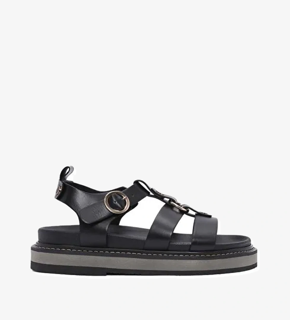 Kadın Siyah Bilekten Bağlamalı Kalın Tabanlı Sandalet 25SFE401418 - Görsel 1