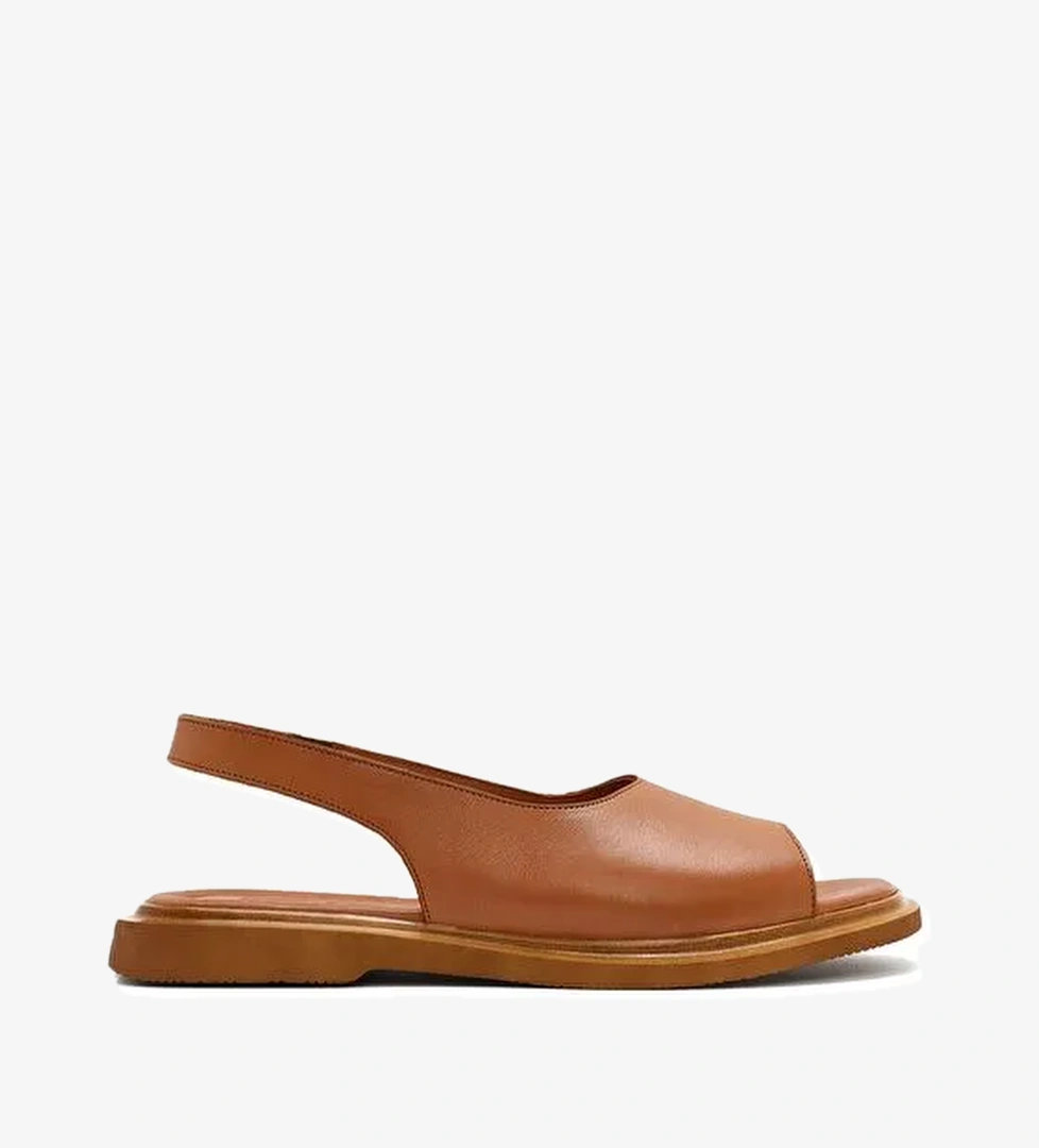 Kadın Taba Deri Sandalet 25SFD363218 - Görsel 1