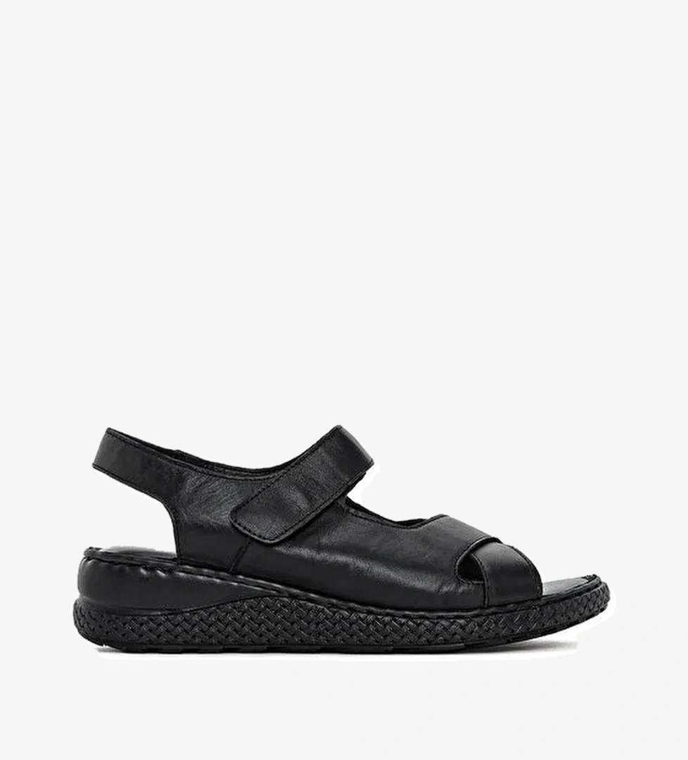 Kadın Siyah Bantlı Deri Comfort Sandalet 25SFD321918 - Görsel 1