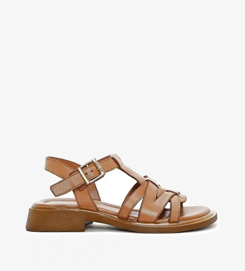 Kadın Taba Bilekten Tokalı Deri Sandalet 25SFD362518 - Görsel 1