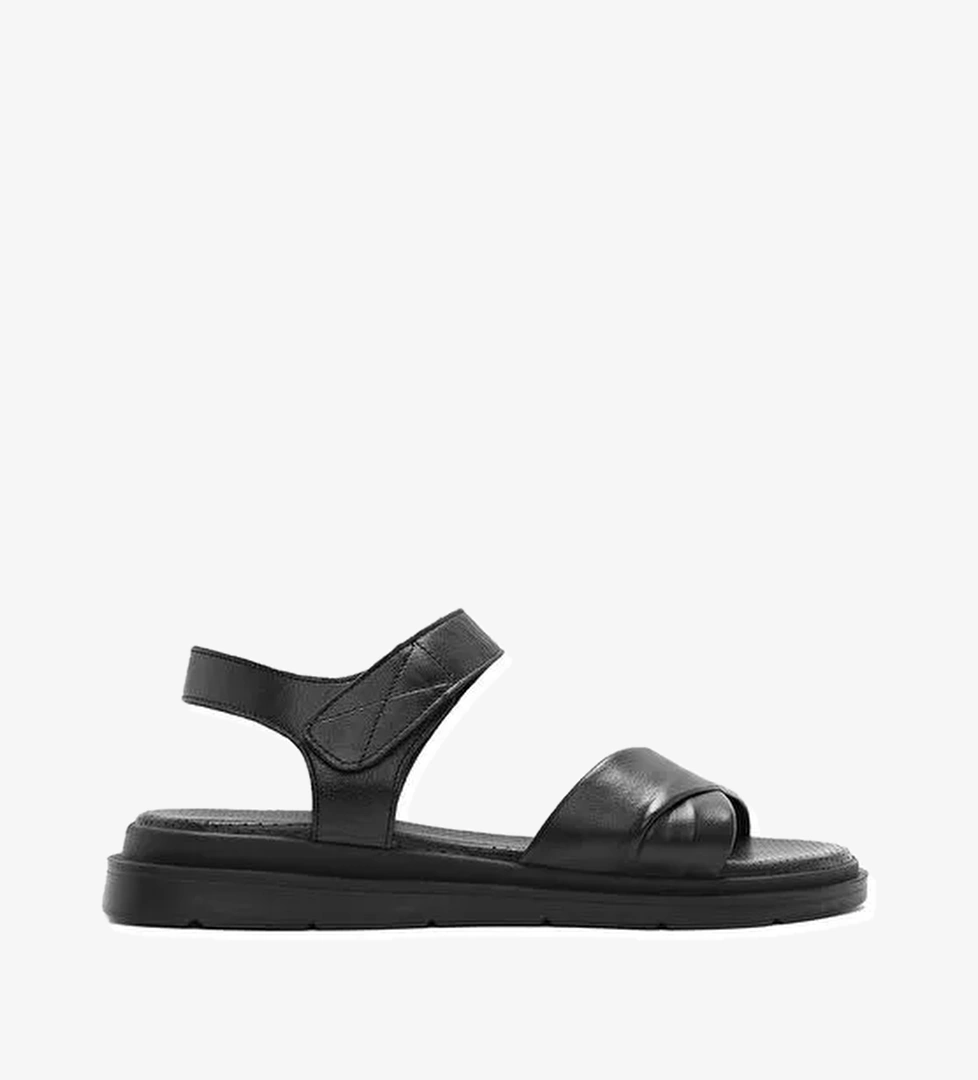 Kadın Siyah Bantlı Deri Sandalet 25SFD362218 - Görsel 1