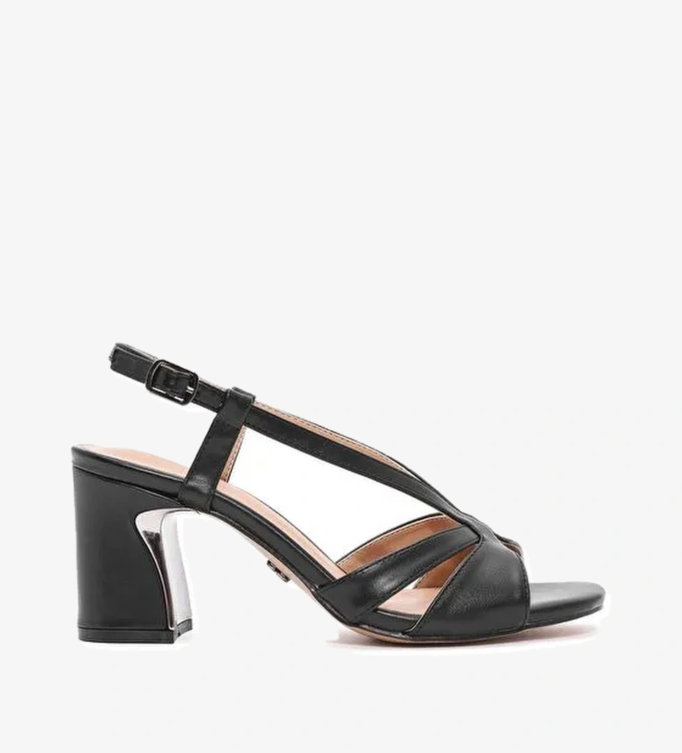 Kadın Siyah Bilekten Tokalı Kalın Topuklu Sandalet 25SFE466518 - Görsel 1
