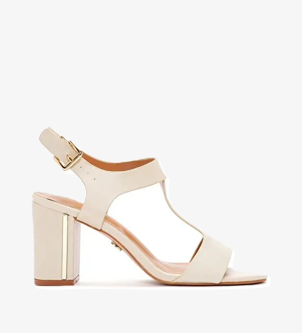 Kadın Krem Bilekten Bantlı Kalın Topuklu Sandalet 25SFE462018 - Görsel 1