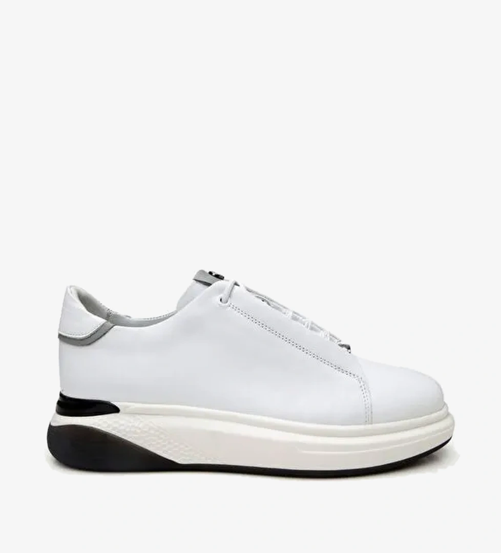Erkek Deri Beyaz Yüksek Tabanlı Spor Ayakkabı - Görsel 1