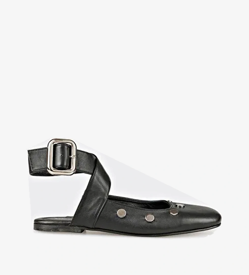 Siyah Deri Kadın Günlük Ayakkabı - Görsel 1