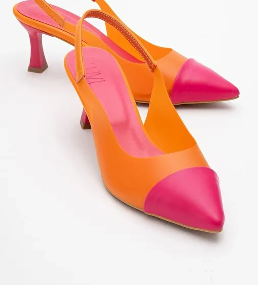 MOORE Turuncu Fuşya Şeffaf Arkası Açık Sivri Burun Kadın Topuklu Ayakkabı - Görsel 1