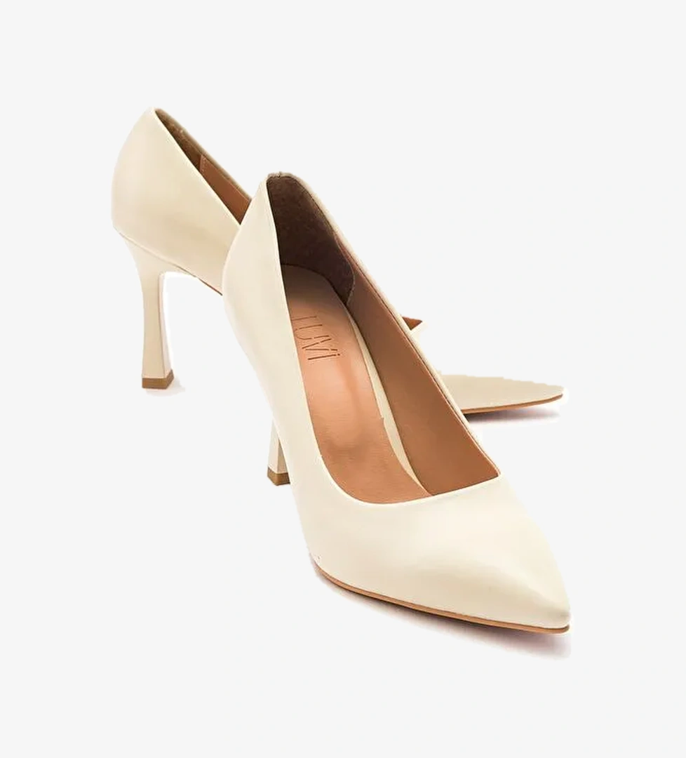 FOREST Ekru-Bej Cilt Kadın Topuklu Ayakkabı - Görsel 1