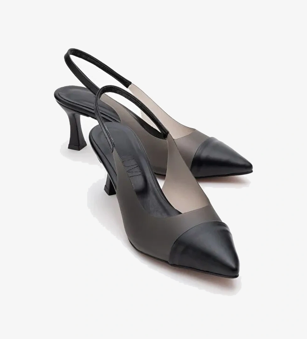 MOORE Siyah Şeffaf Arkası Açık Sivri Burun Kadın Topuklu Ayakkabı - Görsel 1