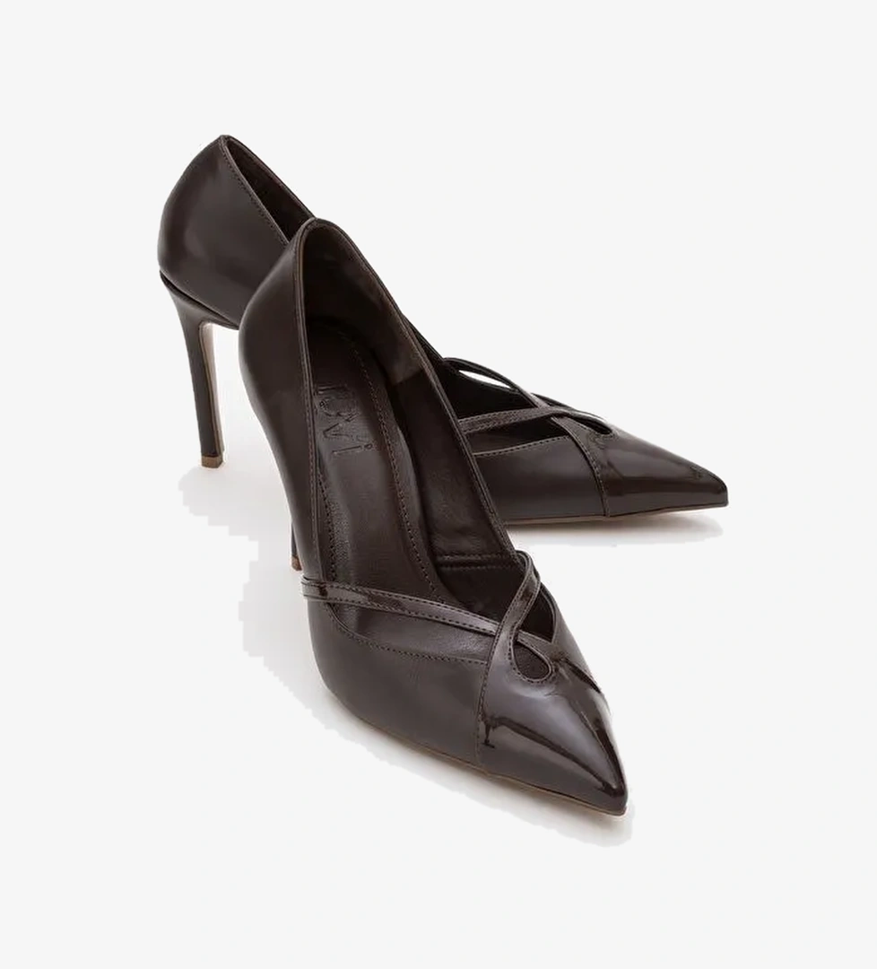 RUBY Kahverengi Cilt Rugan Detaylı Kadın Yüksek Topuklu Ayakkabı - Görsel 1