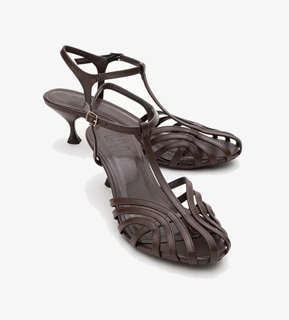 FELİP Kahve Cilt Bantlı Kadın Kısa Topuklu Ayakkabı - Görsel 1