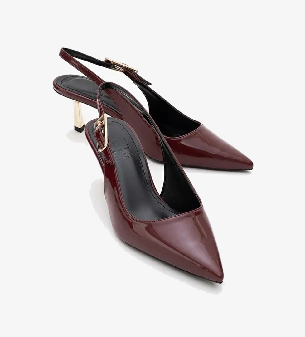 ARTY Bordo Rugan Sivri Burun Arkası Açık Kadın İnce Topuklu Ayakkabı - Görsel 1