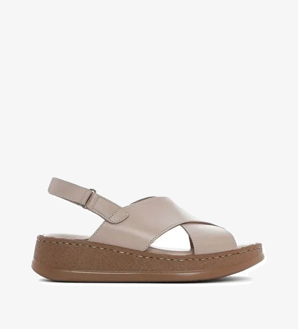 Derimod Derimod Kadın Vizon Bantlı Kalın Tabanlı Deri Comfort Sandalet 25SFD321718 Sandalet & Terlik | Boyner Vizon - 1. görsel