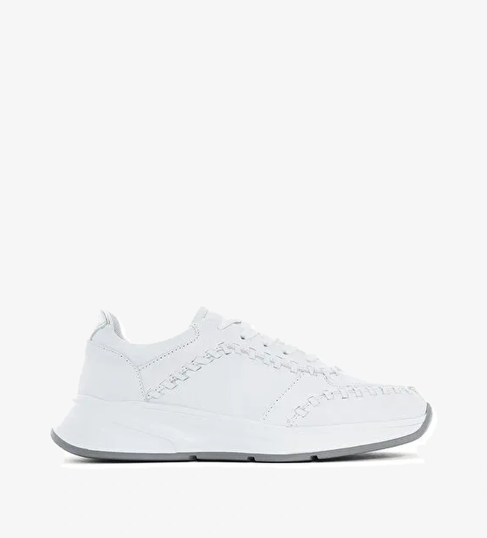 Kadın Beyaz Bağcıklı Kalın Tabanlı Deri Sneaker 25SFD420418 - Görsel 1