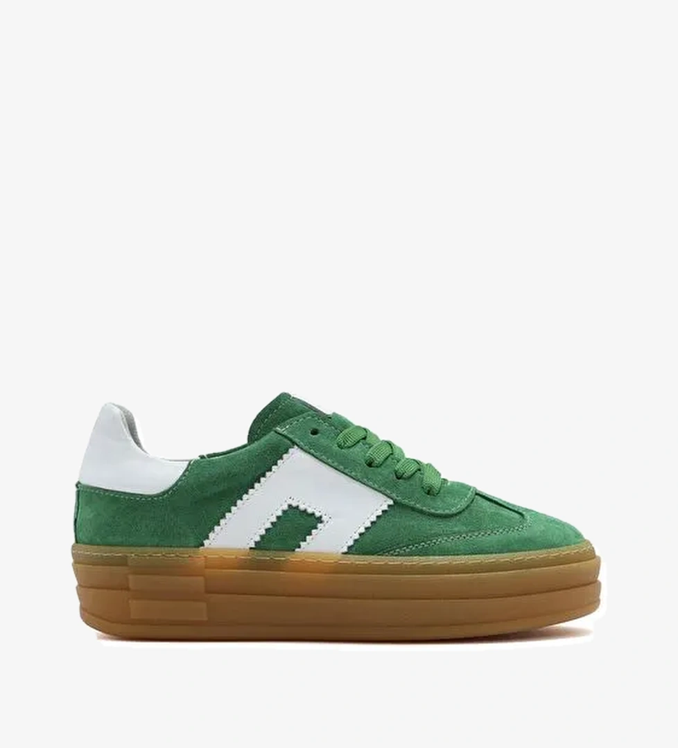 Kadın Yeşil Bağcıklı Süet Deri Sneaker 25SFD371710 - Görsel 1