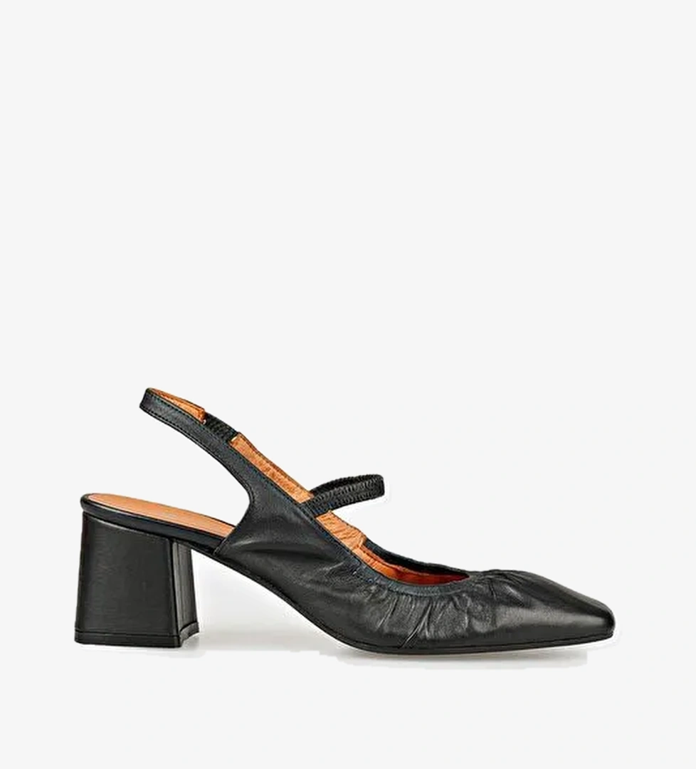 Siyah Deri Kadın Topuklu Ayakkabı - Görsel 1
