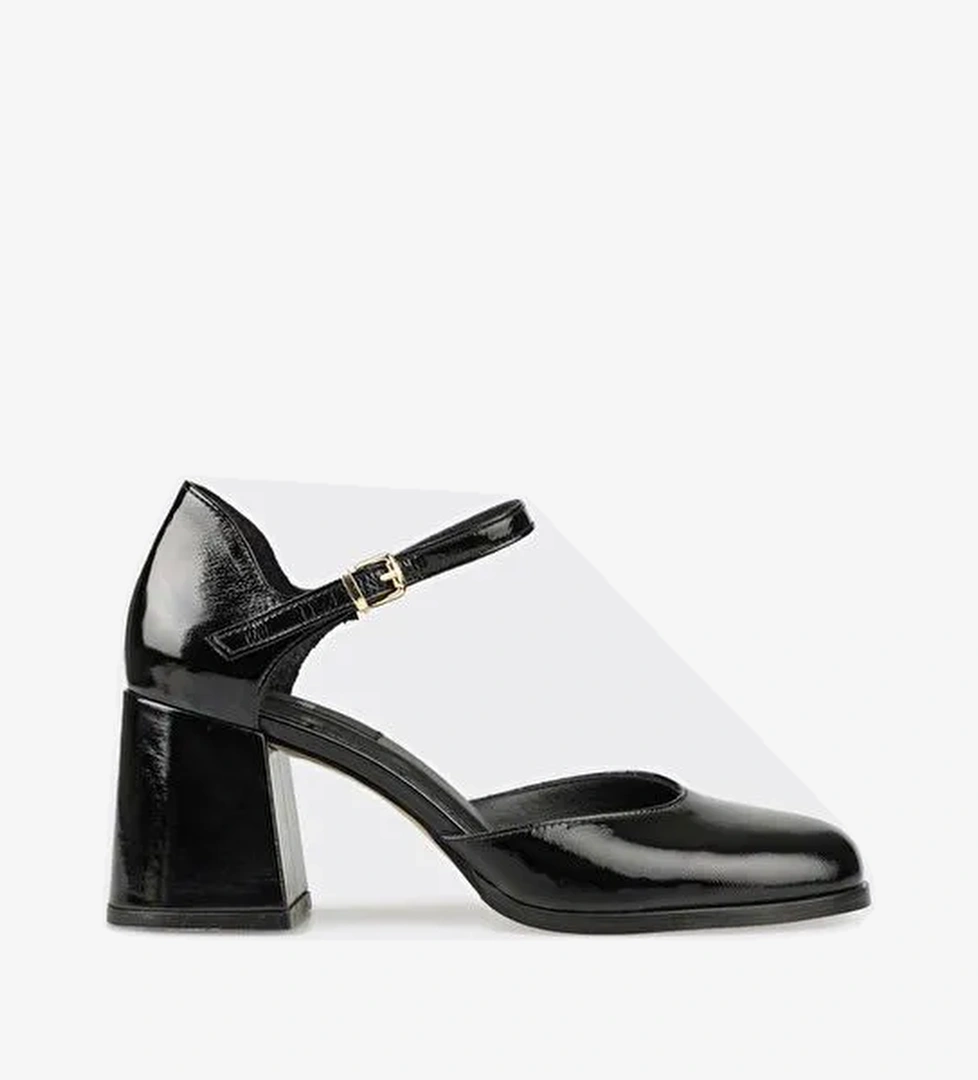 Siyah Deri Kadın Topuklu Ayakkabı - Görsel 1