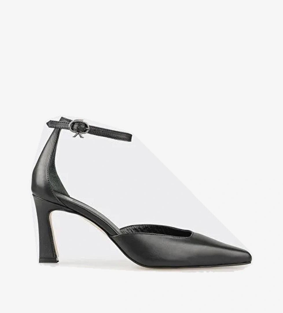 Siyah Deri Kadın Topuklu Ayakkabı - Görsel 1