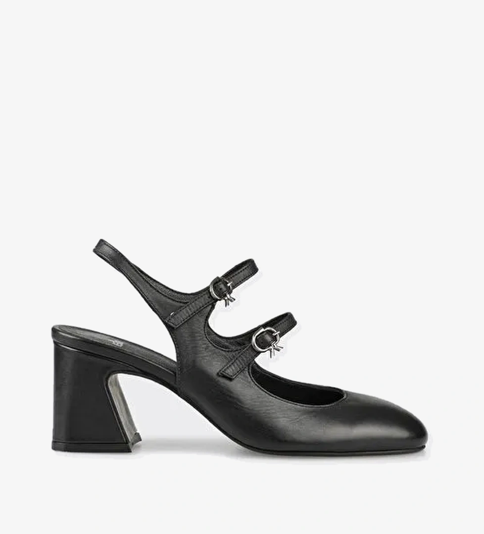 Siyah Deri Kadın Topuklu Ayakkabı - Görsel 1