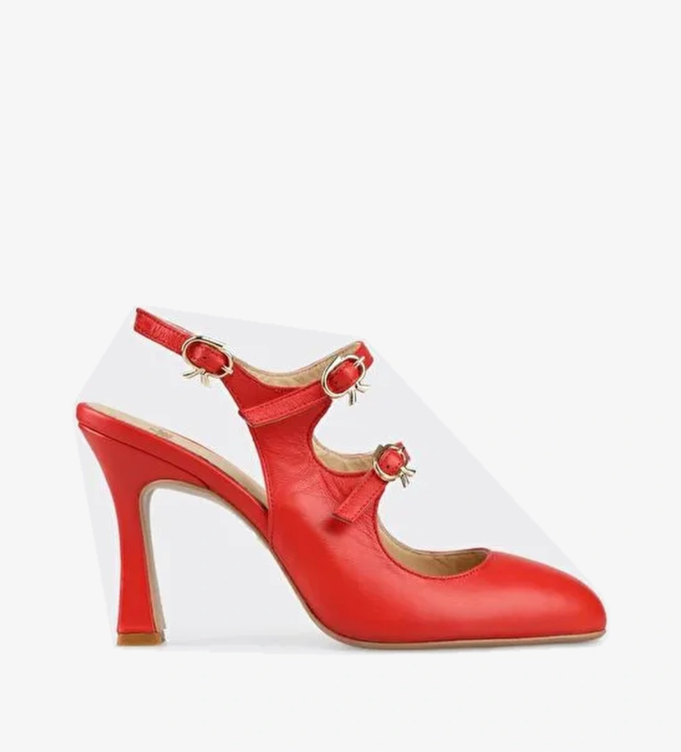 Kırmızı Deri Kadın Topuklu Ayakkabı - Görsel 1