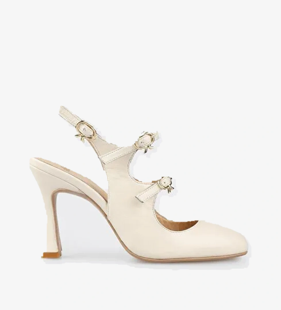 Bej Deri Kadın Topuklu Ayakkabı - Görsel 1