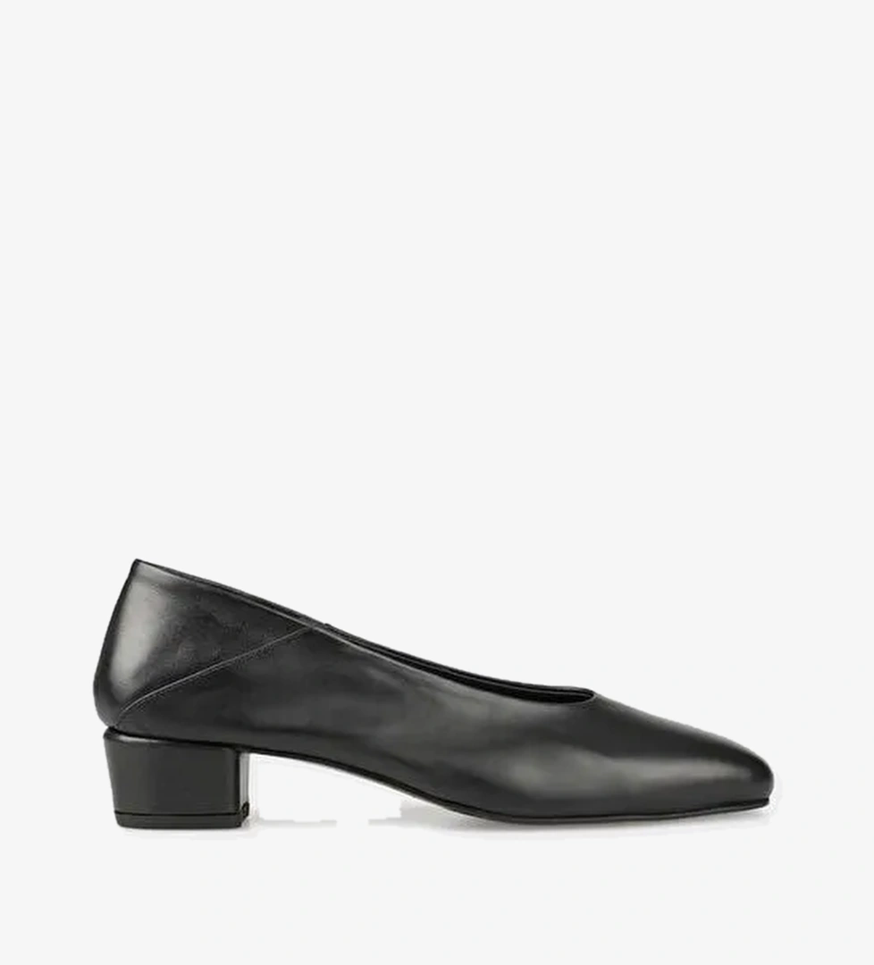 Siyah Deri Kadın Topuklu Ayakkabı - Görsel 1