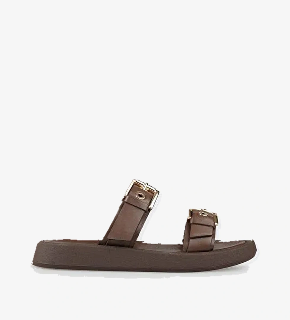 Kahve Deri Kadın Spor Terlik - Görsel 1